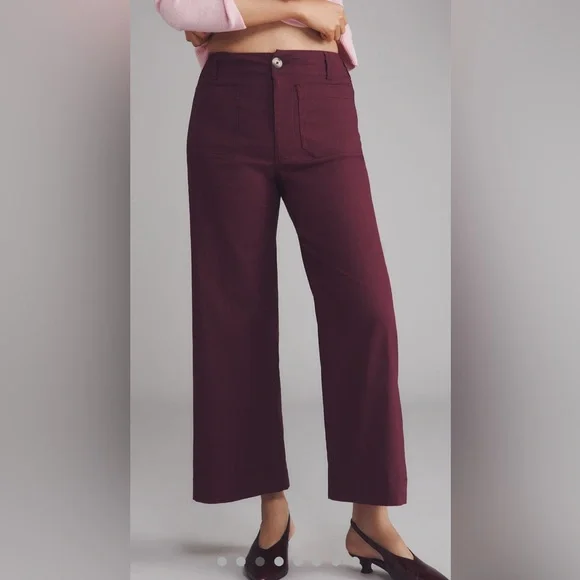 Anthropologie Maeve Colette Burgundy Bow Wide-Leg Cropped Pants 33 (size 16) - Picture 3 of 5
